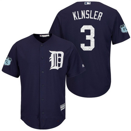 Men's Detroit Tigers #3 Ian Klnsler Navy Blue 2017 Spring Training Stitched MLB Majestic Cool Base Jersey