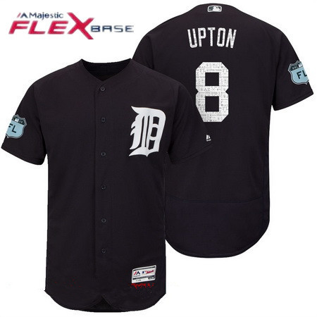Men's Detroit Tigers #8 Justin Upton Navy Blue 2017 Spring Training Stitched MLB Majestic Flex Base Jersey