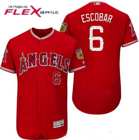 Men's Los Angeles Angels of Anaheim #6 Yunel Escobar Red 2017 Spring Training Stitched MLB Majestic Flex Base Jersey
