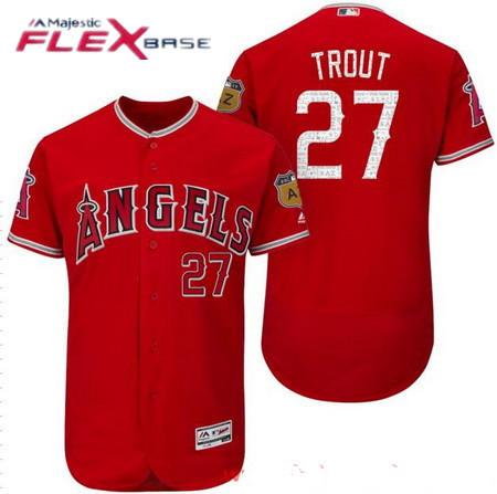 Men's Los Angeles Angels of Anaheim #27 Mike Trout Red 2017 Spring Training Stitched MLB Majestic Flex Base Jersey