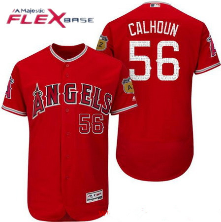 Men's Los Angeles Angels of Anaheim #56 Kole Calhoun Red 2017 Spring Training Stitched MLB Majestic Flex Base Jersey