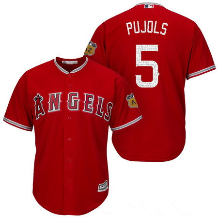 Men's Los Angeles Angels of Anaheim #5 Albert Pujols Red 2017 Spring Training Stitched MLB Majestic Cool Base Jersey