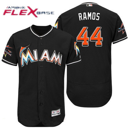 Men's Miami Marlins #44 A.J. Ramos Black 2017 All-Star Patch Stitched MLB Majestic Flex Base Jersey