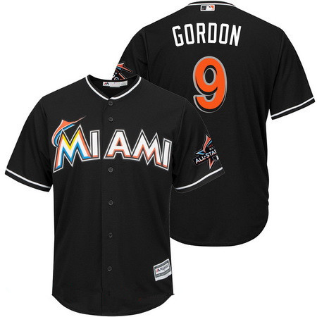 Men's Miami Marlins #9 Dee Gordon Black 2017 All-Star Patch Stitched MLB Majestic Cool Base Jersey