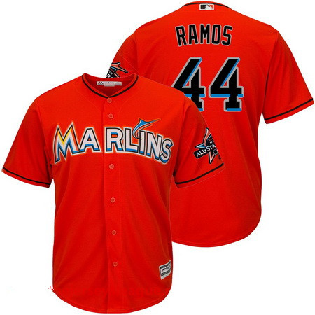 Men's Miami Marlins #44 A.J. Ramos Orange 2017 All-Star Patch Stitched MLB Majestic Cool Base Jersey