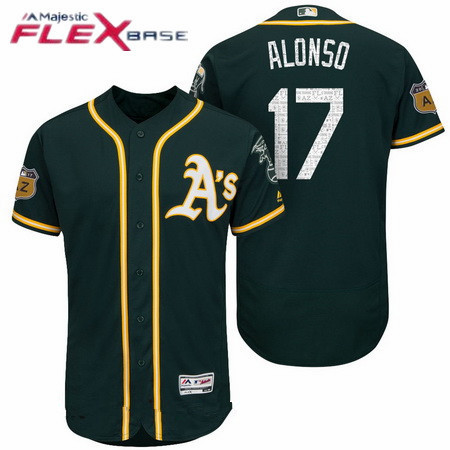 Men's Oakland Athletics #17 Yonder Alonso Green 2017 Spring Training Stitched MLB Majestic Flex Base Jersey