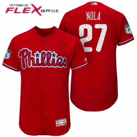Men's Philadelphia Phillies #27 Aaron Nola Red 2017 Spring Training Stitched MLB Majestic Flex Base Jersey