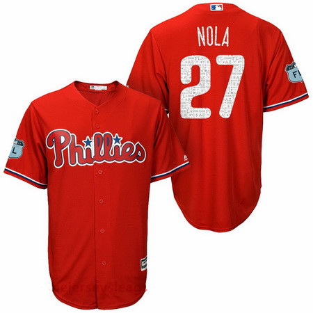 Men's Philadelphia Phillies #27 Aaron Nola Red 2017 Spring Training Stitched MLB Majestic Cool Base Jersey