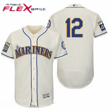 Men's Seattle Mariners #12 Leonys Martin Cream 40TH Patch Stitched MLB Majestic Flex Base Jersey