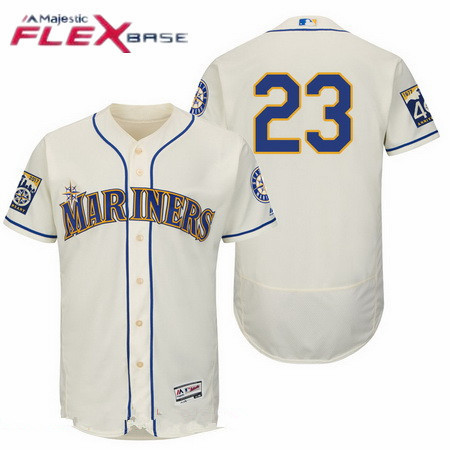 Men's Seattle Mariners #23 Nelson Cruz Cream 40TH Patch Stitched MLB Majestic Flex Base Jersey