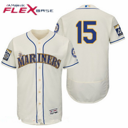 Men's Seattle Mariners #15 Kyle Seager Cream 40TH Patch Stitched MLB Majestic Flex Base Jersey