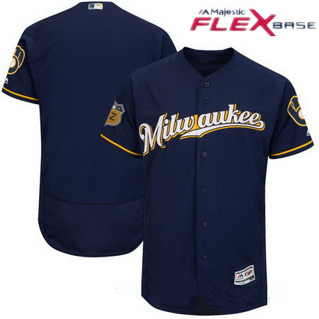 Men's Milwaukee Brewers Majestic Navy Blue 2017 Spring Training Authentic Flex Base Stitched MLB Custom Jersey