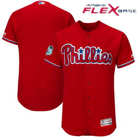 Men's Philadelphia Phillies Majestic Scarlet Red 2017 Spring Training Authentic Flex Base Stitched MLB Custom Jersey