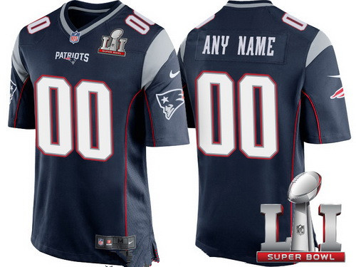 Youth New England Patriots Navy Blue 2017 Super Bowl LI NFL Nike Custom Game Jersey