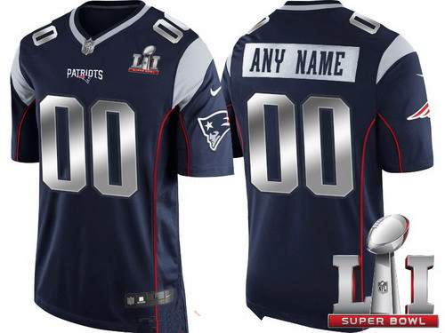 Youth New England Patriots Navy Blue Steel Silver 2017 Super Bowl LI NFL Nike Custom Limited Jersey