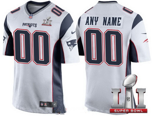 Youth New England Patriots White 2017 Super Bowl LI NFL Nike Custom Game Jersey