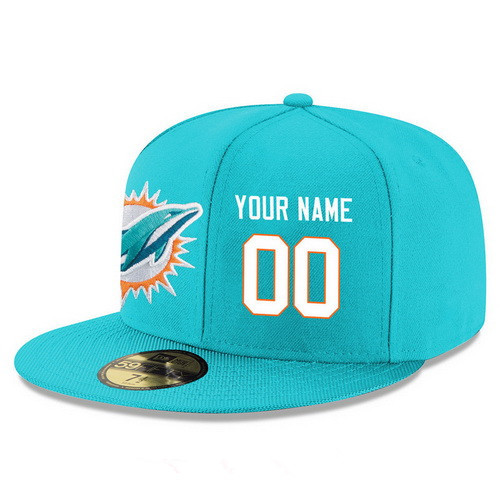 Miami Dolphins Custom Snapback Cap NFL Player Aqua Green with White Number Stitched Hat