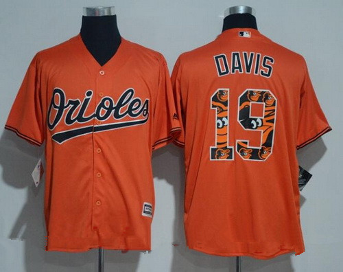 Men's Baltimore Orioles #19 Chris Davis Orange Team Logo Ornamented Stitched MLB Majestic Cool Base Jersey