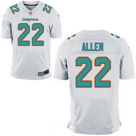 Men's Miami Dolphins #22 Nate Allen White Road Stitched NFL Nike Elite Jersey