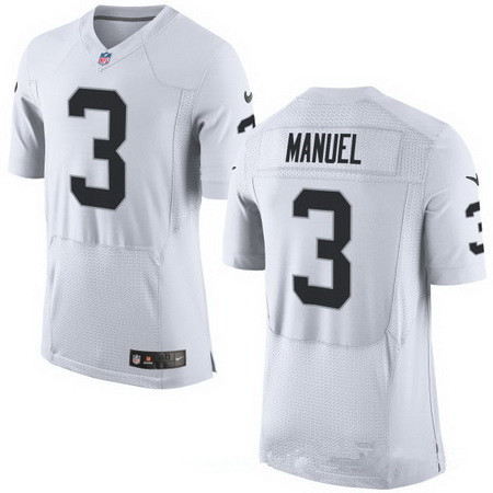 Men's Oakland Raiders #3 EJ Manuel White Road Stitched NFL Nike Elite Jersey