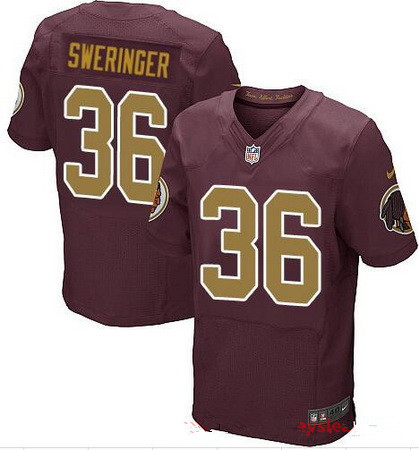 Men's Washington Redskins #36 D.J. Sweringer Red with Gold Alternate Stitched NFL Nike Elite Jersey