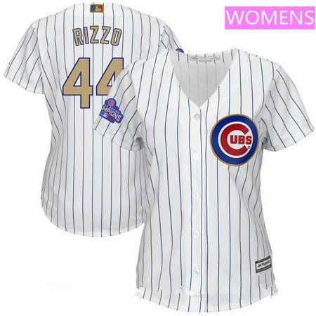 Women's Chicago Cubs #44 Anthony Rizzo White World Series Champions Gold Stitched MLB Majestic 2017 Cool Base Jersey