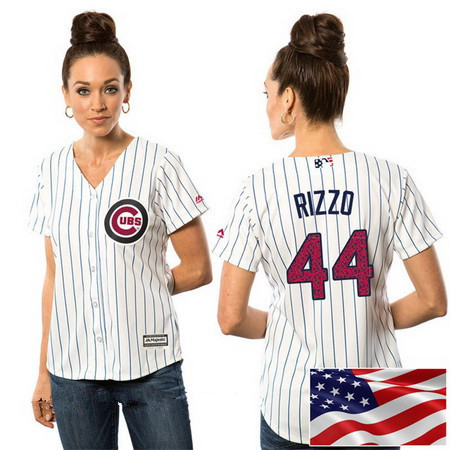 Women's Chicago Cubs #44 Anthony Rizzo White Stars & Stripes Fashion Independence Day Stitched MLB Majestic Cool Base Jersey