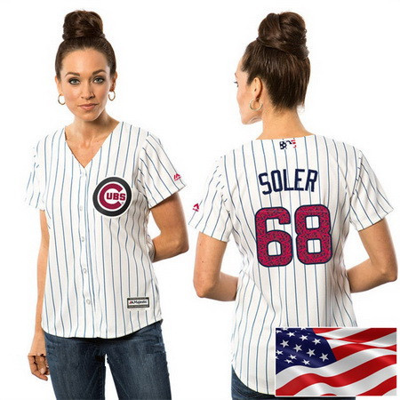 Women's Chicago Cubs #68 Jorge Soler White Stars & Stripes Fashion Independence Day Stitched MLB Majestic Cool Base Jersey