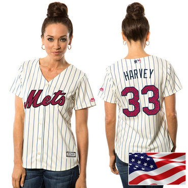 Women's New York Mets #33 Matt Harvey White Stars & Stripes Fashion Independence Day Stitched MLB Majestic Cool Base Jersey