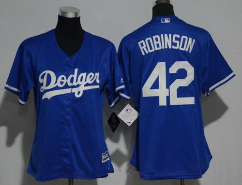 Women's Los Angeles Dodgers #42 Jackie Robinson Retired Royal Blue Stitched MLB Majestic Cool Base Jersey