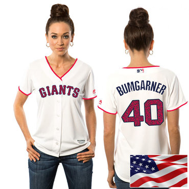 Women's San Francisco Giants #40 Madison Bumgarner White Stars & Stripes Fashion Independence Day Stitched MLB Majestic Cool Base Jersey