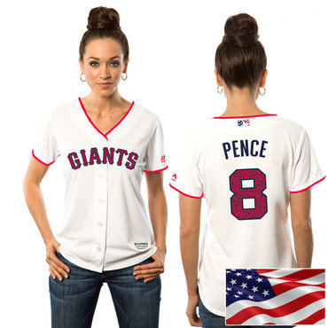 Women's San Francisco Giants #8 Hunter Pence White Stars & Stripes Fashion Independence Day Stitched MLB Majestic Cool Base Jersey