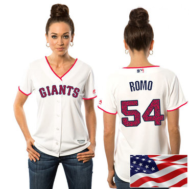 Women's San Francisco Giants Sergio Romo #54 White Stars & Stripes Cool Base Jersey