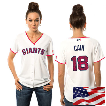 Women's San Francisco Giants Matt Cain #18 White  Stars & Stripes Cool Base Jersey