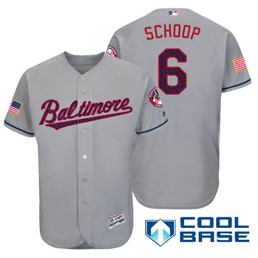 Men's Baltimore Orioles #6 Jonathan Schoop Gray Stars & Stripes Fashion Independence Day Stitched MLB Majestic Cool Base Jersey
