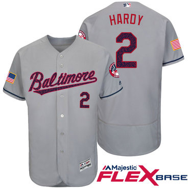 Men's Baltimore Orioles #2 J.J. Hardy Gray Stars & Stripes Fashion Independence Day Stitched MLB Majestic Flex Base Jersey