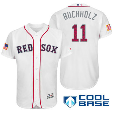 Men's Boston Red Sox #11 Clay Buchholz White Stars & Stripes Fashion Independence Day Stitched MLB Majestic Cool Base Jersey