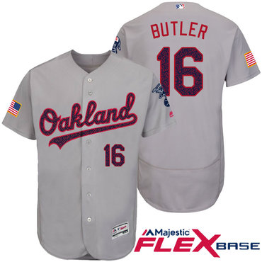 Men's Oakland Athletics #16 Billy Butler Gray Stars & Stripes Fashion Independence Day Stitched MLB Majestic Flex Base Jersey