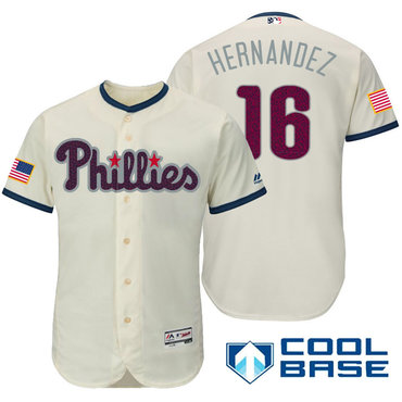 Men's Philadelphia Phillies #16 Cesar Hernandez Cream Stars & Stripes Fashion Independence Day Stitched MLB Majestic Cool Base Jersey