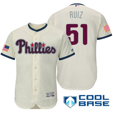 Men's Philadelphia Phillies #51 Carlos Ruiz Cream Stars & Stripes Fashion Independence Day Stitched MLB Majestic Cool Base Jersey
