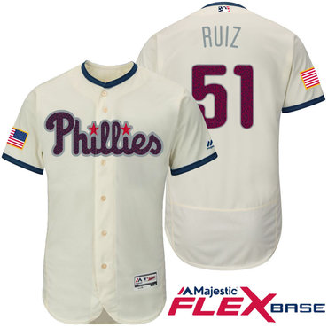 Men's Philadelphia Phillies #51 Carlos Ruiz Cream Stars & Stripes Fashion Independence Day Stitched MLB Majestic Flex Base Jersey