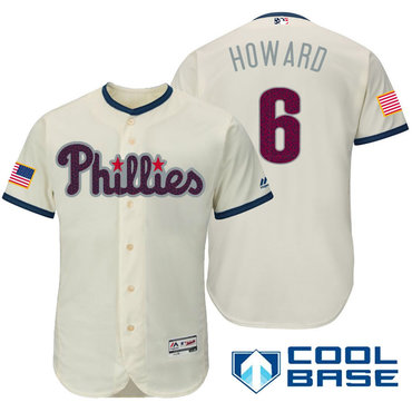 Men's Philadelphia Phillies #6 Ryan Howard Cream Stars & Stripes Fashion Independence Day Stitched MLB Majestic Cool Base Jersey