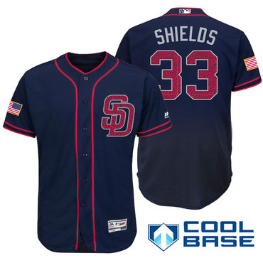 Men's San Diego Padres #33 James Shields Navy Blue Stars & Stripes Fashion Independence Day Stitched MLB Majestic Cool Base Jersey