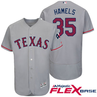 Men's Texas Rangers #35 Cole Hamels Gray Stars & Stripes Fashion Independence Day Stitched MLB Majestic Flex Base Jersey