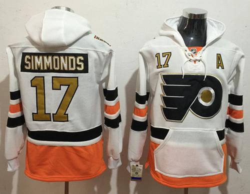 Men's Philadelphia Flyers #17 Wayne Simmonds White with Gold 50th Patch Stitched NHL Old Tim Hockey Hoodie