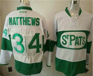 Men's Toronto Maple Leafs #34 Auston Matthews White 2017 St. Patrick's Day Green Stitched NHL Reebok Hockey Jersey