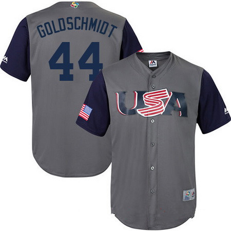 Men's Team USA Baseball Majestic #44 Paul Goldschmidt Gray 2017 World Baseball Classic Stitched Replica Jersey