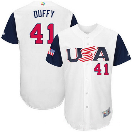 Men's Team USA Baseball Majestic #41 Danny Duffy White 2017 World Baseball Classic Stitched Authentic Jersey
