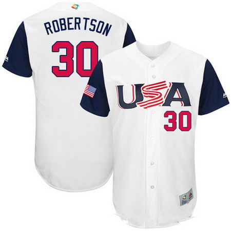 Men's Team USA Baseball Majestic #30 David Robertson White 2017 World Baseball Classic Stitched Authentic Jersey