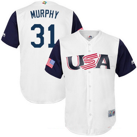 Men's Team USA Baseball Majestic #31 Daniel Murphy White 2017 World Baseball Classic Stitched Replica Jersey